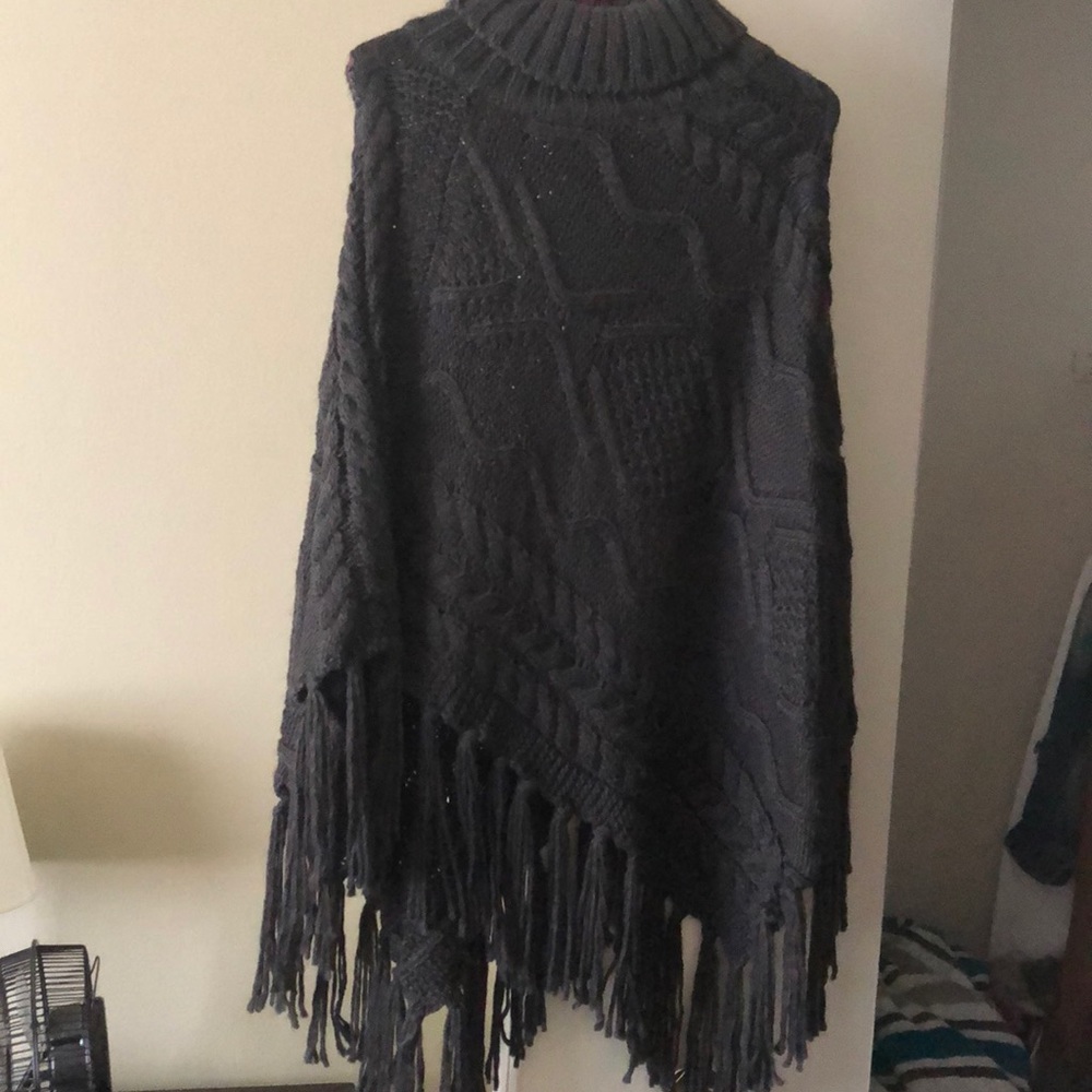 Black sweater poncho